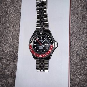 Luxury GEVRIL GMT Men's Black and Red Watch